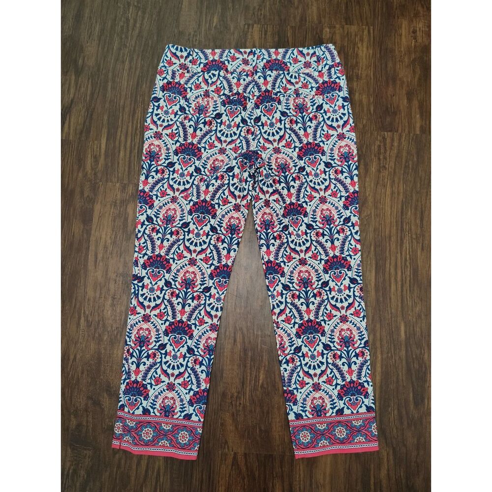 Ann Taylor LOFT Marisa Riviera Crop Pants 4 Pink Blue Paisley Stretch Capri - Picture 3 of 6